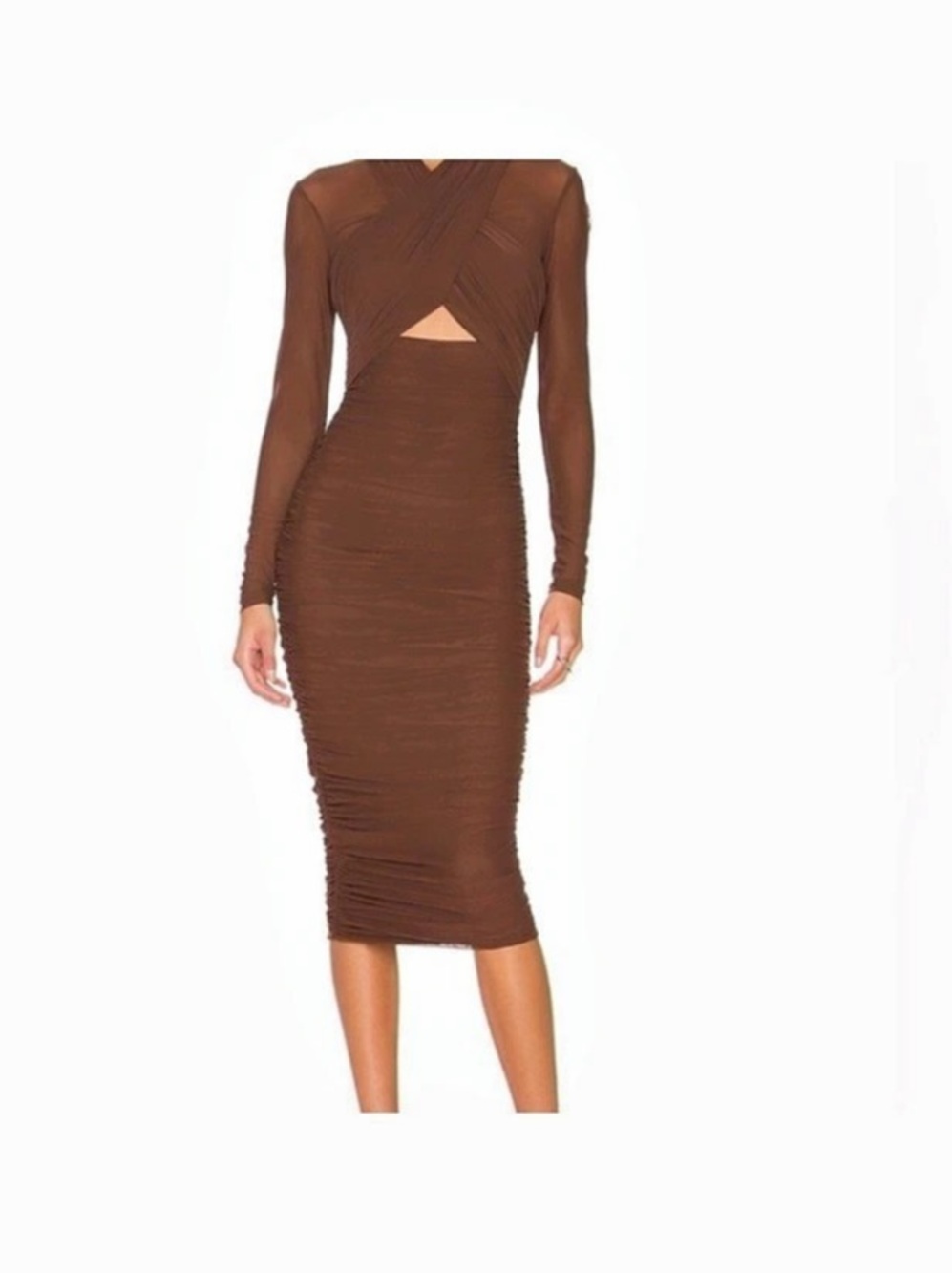Bardot Spliced Dress Fishtail Gown Brown Midi Dress